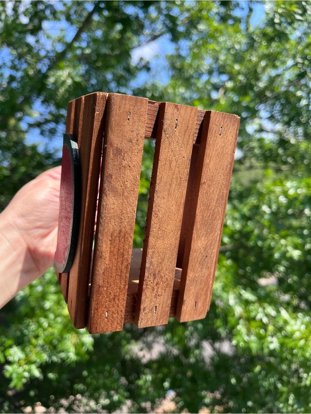 Vtg Handmade Watermelon Wooden Slat Basket Farmhouse Kitchen Home Decor 5”x3”